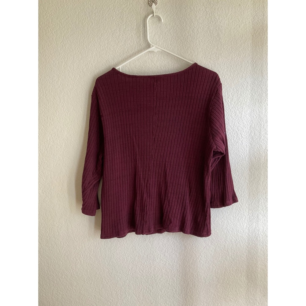 Cato Womens Burgundy Ribbed Ring Keyhole Neck 3/4 Sleeve Knit Top Plus 18/20W - Picture 5 of 8